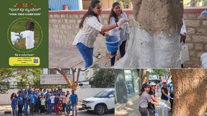 Bengaluru youth launch ‘cool tree campaign’; Applying sunscreen to protect trees from scorching sun