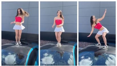 ലംബോര്ഗിനിയുടെ മുകളിലേക്ക് ഓടിക്കയറി നൃത്തം ചെയ്ത് യുവതി; കേസെടുക്കണമെന്ന് സോഷ്യല് മീഡിയ