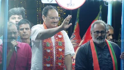 'ഇൻഡി അഴിമതിക്കരുടെ സഖ്യം, മുഖ്യമന്ത്രി കള്ളക്കടത്തിന്റെ തിരക്കിൽ'; രാജീവ് ചന്ദ്രശേഖറിന് വോട്ട് തേടി ജെപി നദ്ദ