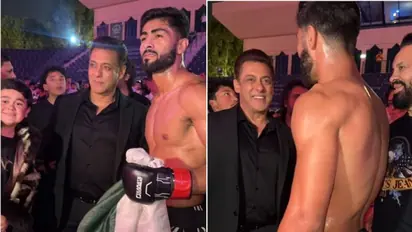 WATCH: Salman Khan meets Pakistani boxer Shahzaib Rind at Dubai event with Sanjay Dutt's son Shahraan