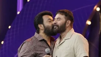 Video of Mohanlal kissing Mammootty at award function goes viral; WATCH