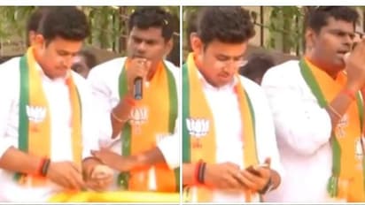 மூச்சை கொடுத்து கர்நாடகாவில் நண்பனுக்காக பிரச்சாரம் செய்த அண்ணாமலை... கண்டுகொள்ளாமல் போனை பார்த்த தேஜஸ்வி