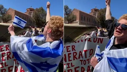 Israel supporter chants 'Jai Shri Ram' to counter anti-India slogans raised in US campus protests (WATCH)