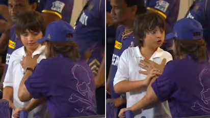 WATCH- Abram scolds father Shah Rukh Khan during KKR match at Eden Gardens; cute video goes VIRAL