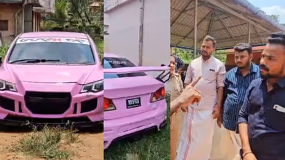 നമ്പർ പ്ലേറ്റിന് പകരം 'ബൂമർ', രൂപമാറ്റം വരുത്തിയ പിങ്ക് കാർ പിടിച്ചെടുത്ത് എംവിഡി; പിന്നാലെ ഭീഷണി, വാക്കേറ്റം