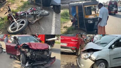 ബൈക്ക് യാത്രികന്റെ ജീവൻ രക്ഷിക്കാൻ വാഹനങ്ങൾ വെട്ടിച്ചു; കാലടിയിൽ കൂട്ടയിടി, 5 പേര്‍ക്ക് പരിക്ക്