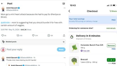 ಬಳಕೆದಾರನ ತಾಯಿ ಸಲಹೆಯಂತೆ ಇನ್ಮುಂದೆ ಬ್ಲಿಂಕಿಟ್‌ನಲ್ಲಿ ಕೊತ್ತಂಬರಿ ಸೊಪ್ಪು ಉಚಿತ!
