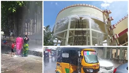 மதுரையில் ஓர் ஐந்தருவி; தொட்டியில் இருந்து வெளியேறிய நீரில் குடும்பமாக குளித்து மகிழ்ந்த பொதுமக்கள்