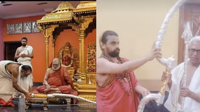 ಅಯೋಧ್ಯೆ ಶ್ರೀರಾಮನಿಗೆ ಬೆಳ್ಳಿಯ ಬಿಲ್ಲು-ಬಾಣ ಸಮರ್ಪಿಸಿದ ಭಕ್ತ: ಶೃಂಗೇರಿ ಹಿರಿಯ ಶ್ರೀ ಭಾರತೀ ತೀರ್ಥರಿಂದ ಪೂಜೆ