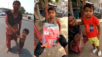 ಬರಿಗಾಲಲ್ಲಿ ರಸ್ತೆ ದಾಟುತ್ತಿದ್ದ ಮಗುವಿಗೆ ಚಪ್ಪಲಿ, ಬಟ್ಟೆ ಕೊಡಿಸಿದ ಹೃದಯವಂತ ಬೈಕರ್!