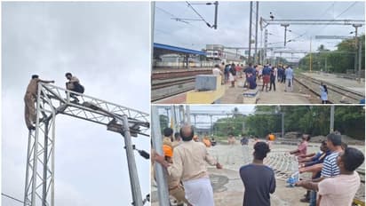 റെയില്വേ സ്റ്റേഷനിലെ ഇലക്ട്രിക് ടവറിന് മുകളില് കയറി യുവാവിന്റെ ആത്മഹത്യാഭീഷണി