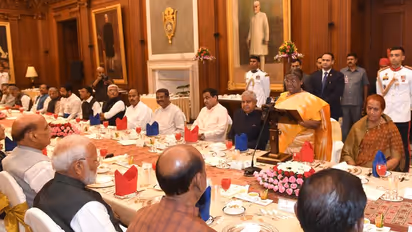 President Droupadi Murmu hosts dinner for outgoing Union Council of Ministers at Rashtrapati Bhavan; see pics