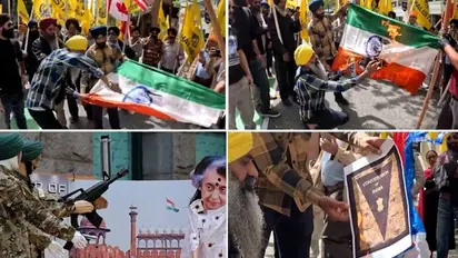 Pro-Khalistan Canadians glorify Indira Gandhi assassination; wield sword, burn Indian flag in Vancouver |WATCH