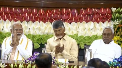 NDA show of strength: PM Modi touches Constitution with forehead amid 'Modi, Modi' chants (WATCH)