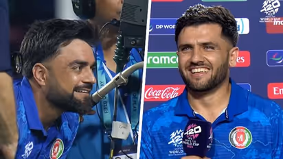 T20 WC 2024: Rashid Khan crashes Farooqi's post-match interview after Afghanistan storms in Super 8s (WATCH)