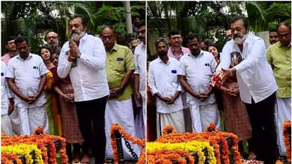 Kerala: Union Minister Suresh Gopi visits Congress stalwart K Karunakaran's memorial in Thrissur