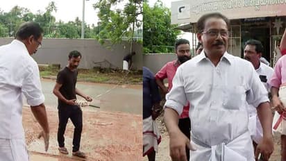 റോഡ് അളക്കാനുള്ള കോൺഗ്രസ് വെല്ലുവിളി ഏറ്റെടുത്ത് വീണാ ജോർജിന്റെ ഭർത്താവ്; കൊടുമണ്ണിൽ നാടകീയ രംഗങ്ങൾ