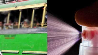 റോഡിൽ ആടിയാടി നിന്ന് ഓടുന്ന വാഹനങ്ങളിലേക്ക് മദ്യപന്റെ പെപ്പ‍ര്‍ സ്പ്രേ പ്രയോഗം, ബസ് യാത്രക്കാരി ബോധരഹിതയായി