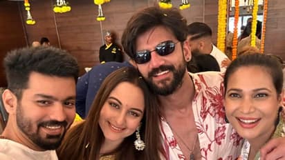 Sonakshi Sinha is all smiles as she poses with would-be husband Zaheer Iqbal in LATEST pictures from Mehendi