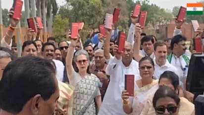Lok Sabha: Holding copies of Constitution in hands, Opposition leaders stage protest in Parliament (WATCH)