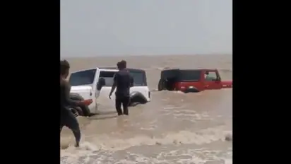 WATCH: Mahindra Thar SUVs Stuck in Sea During Instagram Reels Stunt Attempt