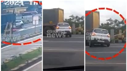 പിന്നോട്ടെടുത്ത ടോറസ് ലോറി കാറിനെ നിരക്കിക്കൊണ്ടുപോയത് മീറ്ററുകളോളം; അപകടം ഒഴിവായത് തലനാരിഴയ്ക്ക്