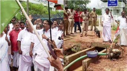 വീണ ജോര്ജ്ജിൻ്റെ ഭര്ത്താവിൻ്റെ കെട്ടിടത്തിന് മുന്നിലെ ഓട നിര്മ്മാണം; പ്രതിഷേധ മാർച്ചുമായി കോൺഗ്രസ്