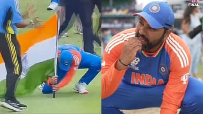 ആവേശ ജയത്തിനുശേഷം ബാര്ബഡോസില് ഇന്ത്യൻ പതാക നാട്ടി, പിച്ചിന്റെ രുചിയറിഞ്ഞ് ക്യാപ്റ്റൻ രോഹിത്