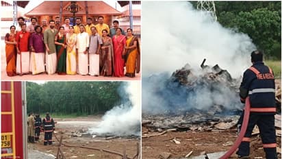 'ഗുരുവായൂർ അമ്പല നടയിൽ' സെറ്റിന്റെ അവശിഷ്ടങ്ങൾ കൂടിയിട്ടു കത്തിച്ചു; എലൂരിൽ മാലിന്യപ്പുക, ഫയർഫോഴ്സെത്തി അണച്ചു
