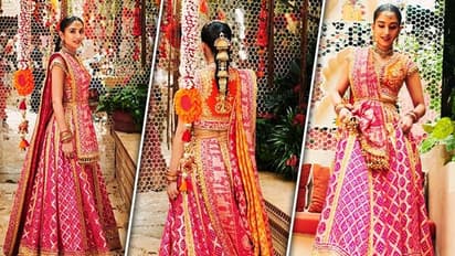 Radhika, Anant Ambani pre-wedding festivities: Bride-to-be wears Durga Shlok inscribed bandhani lehenga