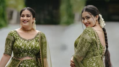 പച്ച ലഹങ്കയിൽ അതിമനോഹരിയായി മാൻവി; ചിത്രങ്ങൾ