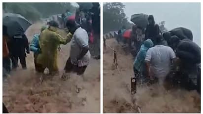 ചങ്കിടിക്കാതെ കാണാൻ പറ്റില്ല; മഴയിൽ റായ്ഗഡ് കോട്ടയിലേക്കുള്ള വഴിയിൽ കുടുങ്ങിയ സഞ്ചാരികളുടെ വീഡിയോ വൈറല്‍ 