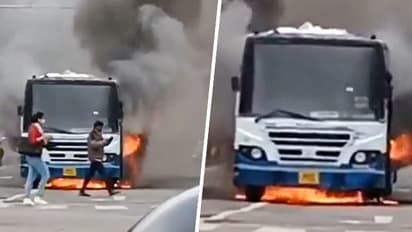 Bengaluru: BMTC bus with 30 onboard catches fire, alert driver saves passengers (WATCH)