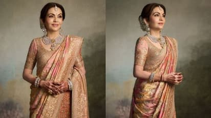 Anant, Radhika wedding: Nita Ambani wears peach silk ghagra handcrafted for over 40 days by Swadesh masters