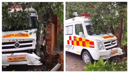 കൂത്താട്ടുകുളത്ത് ആംബുലൻസ് നിയന്ത്രണം നഷ്ടപ്പെട്ട് വീടിന്റെ മതിലിലിടിച്ച് അപകടം ; ടെലഫോൺ പോസ്റ്റും തകർന്നു
