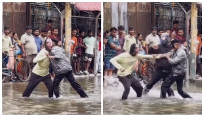 'ഇത് ശുദ്ധ സിനിമ'; നഗരത്തിലെ വെള്ളക്കെട്ടിൽ പൊരിഞ്ഞ അടി, ഒടുവില്‍ വന്‍ ട്വിസ്റ്റ്, അഭിനന്ദിച്ച് സോഷ്യൽ മീഡിയ
