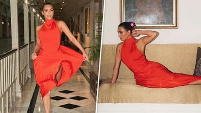 Kim Kardashian shares pictures in orange satin dress from her visit during Anant Ambani-Radhika's wedding