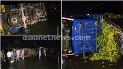 പിന്നിലെ ടയർപൊട്ടി, പിക്കപ്പ് വാൻ നിയന്ത്രണം വിട്ട് മറിഞ്ഞു, ഡ്രൈവറും ക്ലീനറും അത്ഭുതകരമായി രക്ഷപ്പെട്ടു