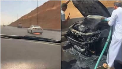 ഓടിക്കൊണ്ടിരുന്ന കാറിന് തീപിടിച്ചു, ഡ്രൈവർ അറിഞ്ഞില്ല; പിറകെ വന്ന യുവാവ് കണ്ടു, വൻ ദുരന്തം ഒഴിവായത് റിയാദിൽ 