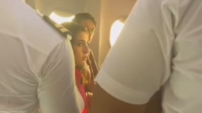 WATCH: Sara Ali Khan gives a STARE to airhostess as she accidentally spills juice on her outfit