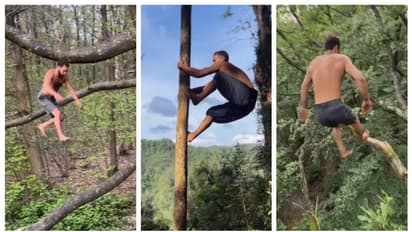 ഇതാര് ടാര്സന്റെ കൊച്ച് മകനോ? മരത്തില് നിന്നും മരത്തിലേക്ക് ചാടുന്ന യുവാവിന്റെ വീഡിയോ വൈറല്