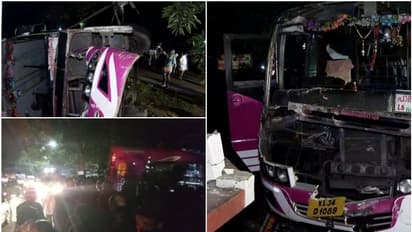 കോട്ടയത്ത് സ്വകാര്യ ബസ് കീഴ്മേൽ മറിഞ്ഞു; 40 ഓളം പേർക്ക് പരിക്ക്, മൂന്ന് പേരുടെ നില ഗുരുതരം