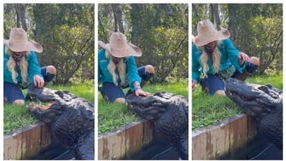 'വിഡ്ഢിത്തം കാട്ടാതെ എഴുന്നേറ്റ് പോ'; കൂറ്റന് മുതലയെ തഴുകി തലോടുന്ന യുവതിയുടെ വീഡിയോയ്ക്ക് വിമർശനം