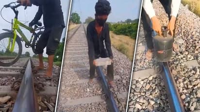 Outrage erupts as UP YouTuber attempts to vandalize railways tracks with cycle, LPG cylinder & more (WATCH)