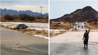 കനത്ത മഴ; ജിസാനിൽ കാർ മഴവെള്ളപ്പാച്ചിലിൽപ്പെട്ടു