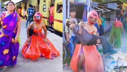 എന്തെല്ലാം കാണണം; ലെഹങ്കയും ഹെൽമറ്റും ധരിച്ച് റെയിൽവേ സ്റ്റേഷനിൽ യുവാവിന്റെ ഡാൻസ്