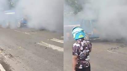 ഓടിക്കൊണ്ടിരുന്ന ടാങ്കർ ലോറിയിൽ നിന്ന് പുക ഉയർന്നു, നിര്ത്തിയപ്പോഴേക്കും തീ പടർന്നു; വൻ അപകടമൊഴിവായി