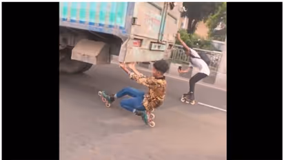 Watch: Teenagers perform dangerous skating stunt behind moving truck in Dhaka, Bangladesh