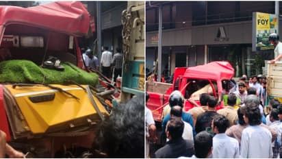 ടിപ്പർ നിര്‍ത്തിയിട്ട ചരക്ക് ലോറിയിൽ ഇടിച്ചുകയറി; കാബിനിൽ കുടുങ്ങിയ ക്ലീനറെ വാഹനം വെട്ടിപ്പൊളിച്ച് രക്ഷിച്ചു