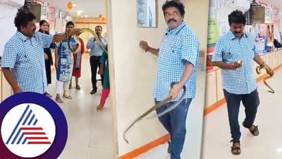ಬ್ಯಾಂಕ್ಗೆ ಬಂದ ಹಾವನ್ನು ಬರಿಗೈಯಲ್ಲಿ ಹಿಡಿದ ಉರಗತಜ್ಞನ ನೋಡಿ ಬೆಚ್ಚಿದ ನೌಕರರು!